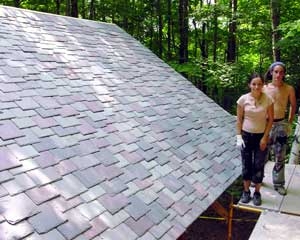 Natural Building Colloquium East, 2005, slate roof installation